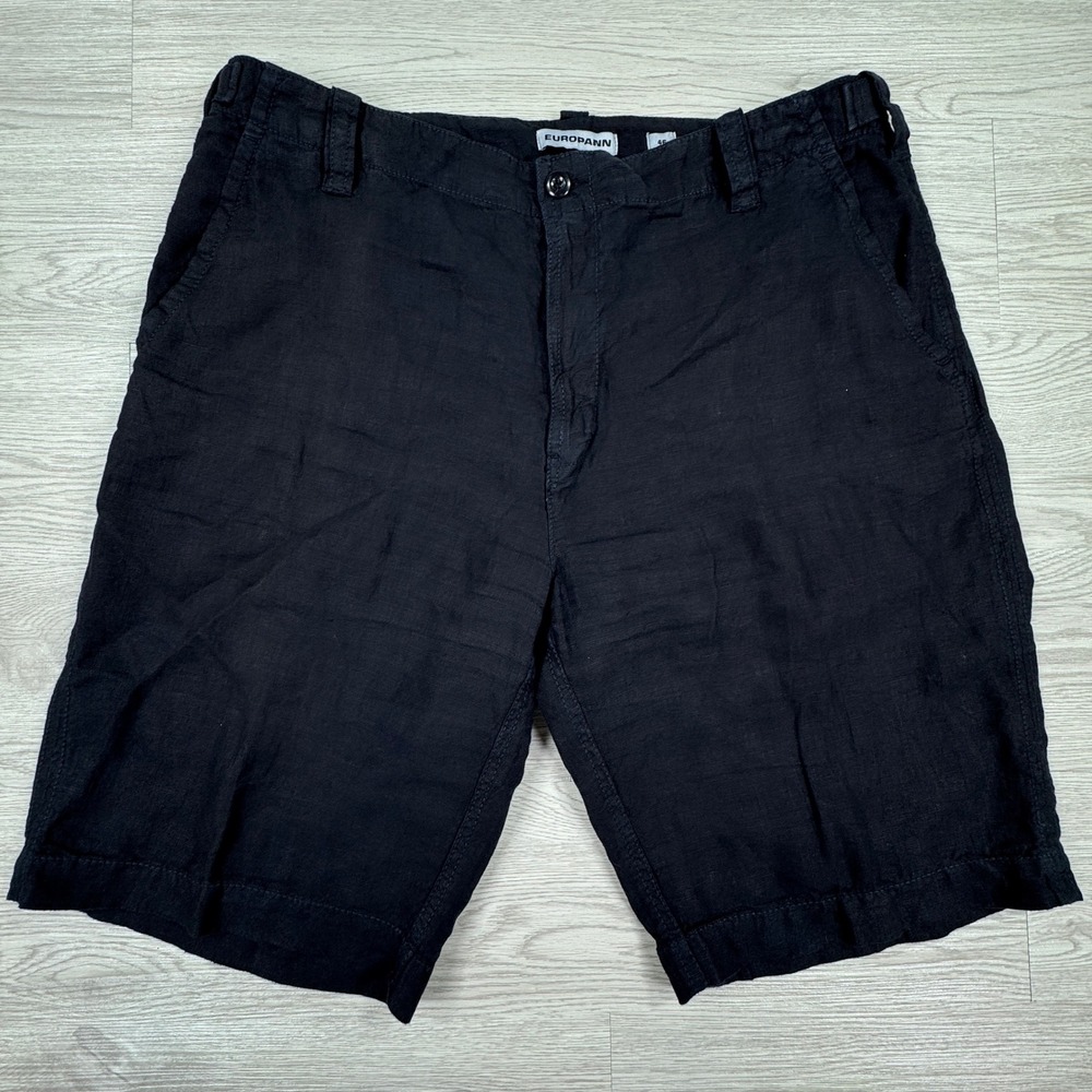 Europann Men's Shorts 100% Linen Flat Front Black  EU46 US38 Casual Summer Wear